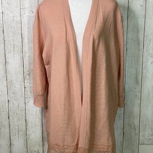 Lane Bryant open front cardigan with lace bottom detail; NWT 18/20
